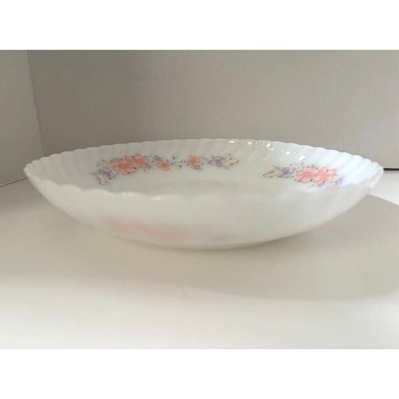 INDOPAL Indonesia 60's Serving Dish Pink Floral White Opaline Milk Glass 10 1/4" - Picture 4 of 5